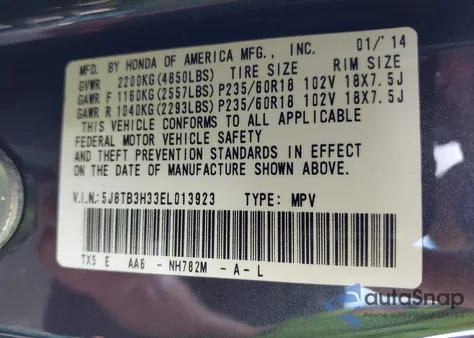 2014 Acura Rdx z USA, uszkodzony, nr VIN 5J8TB3H33EL013923